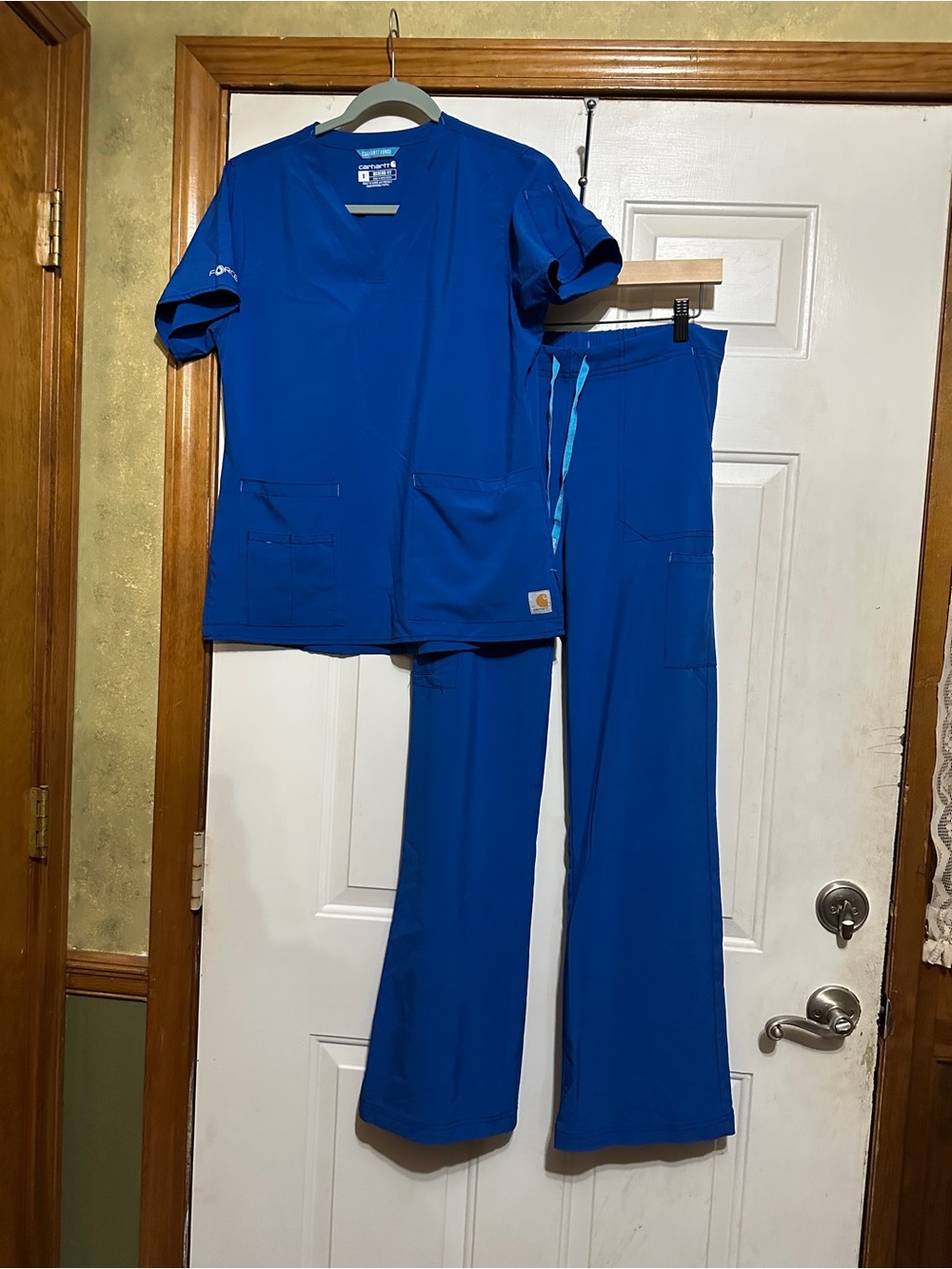 Carhartt Women's Royal Blue Scrub Top & Wide-Leg Pants Set